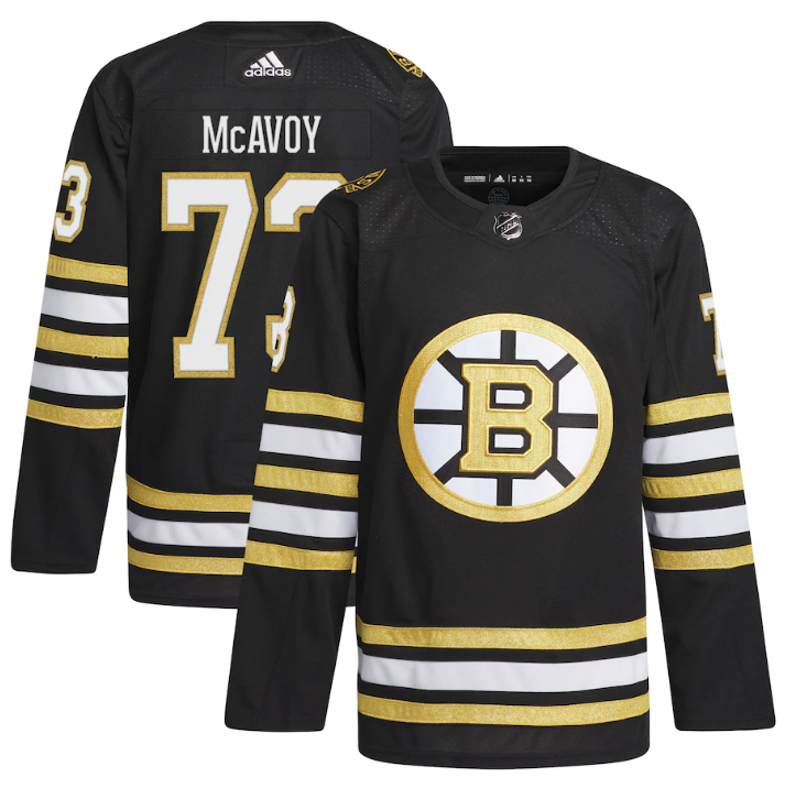 Men's Boston Bruins #73 Charlie McAvoy Black 100th Anniversary Stitched Jersey Men's Boston Bruins #73 Charlie McAvoy Black 100th Anniversary Stitched Jersey