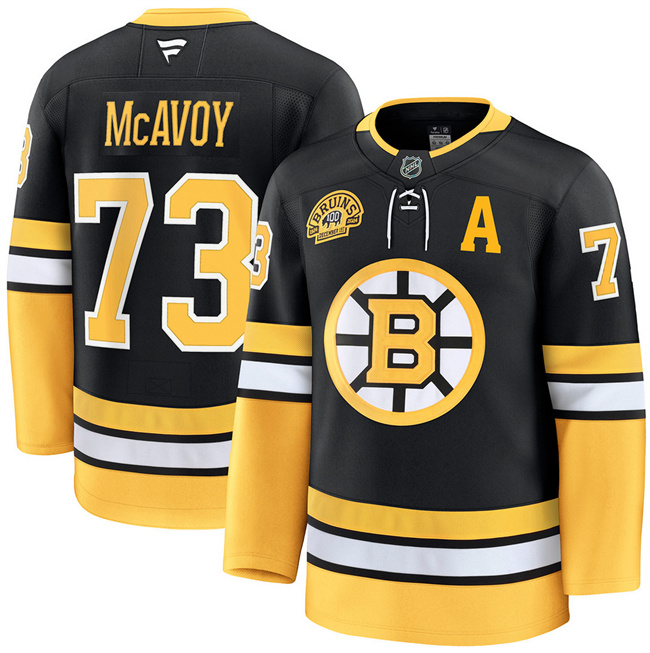 Men's Boston Bruins #73 Charlie McAvoy Black 100th Anniversary With Patch Stitched Hockey Jersey Men's Boston Bruins #73 Charlie McAvoy Black 100th Anniversary With Patch Stitched Hockey Jersey