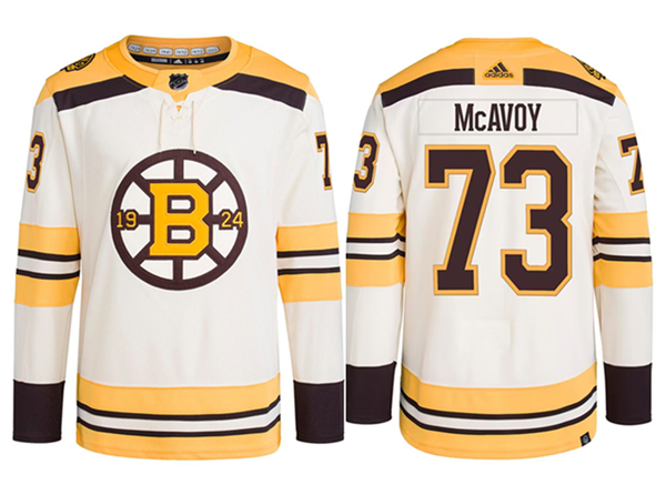 Men's Boston Bruins #73 Charlie McAvoy Cream 100th Anniversary Stitched Jersey Men's Boston Bruins #73 Charlie McAvoy Cream 100th Anniversary Stitched Jersey