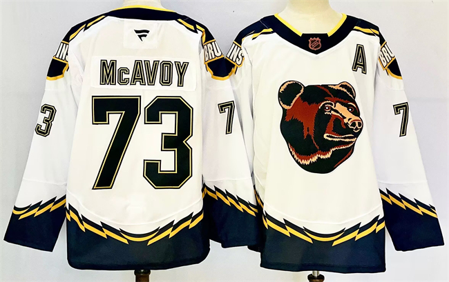 Men's Boston Bruins #73 Charlie McAvoy White 2024-25 With A Patch Reverse Retro Home Stitched Hockey Jersey Men's Boston Bruins #73 Charlie McAvoy White 2024-25 With A Patch Reverse Retro Home Stitched Hockey Jersey