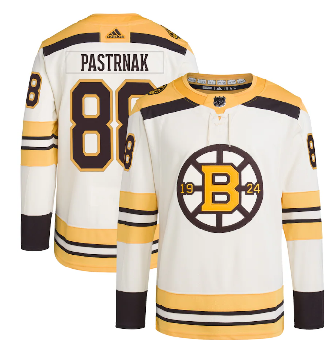 Men's Boston Bruins #88 David Pastrnak Cream 100th Anniversary Stitched Jersey Men's Boston Bruins #88 David Pastrnak Cream 100th Anniversary Stitched Jersey
