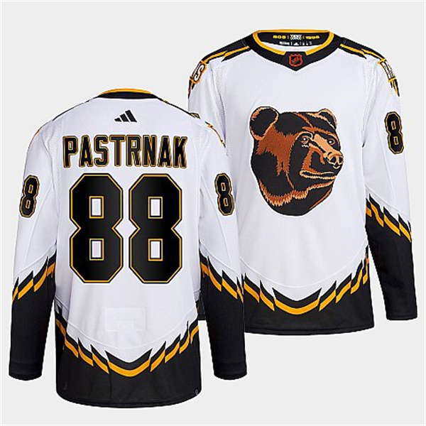 Men's Boston Bruins #88 David Pastrnak White 2022 Reverse Retro Stitched Jersey Men's Boston Bruins #88 David Pastrnak White 2022 Reverse Retro Stitched Jersey