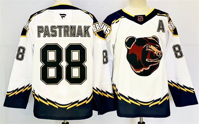 Men's Boston Bruins #88 David Pastrnak White 2024-25 With A Patch Reverse Retro Home Stitched Hockey Jersey Men's Boston Bruins #88 David Pastrnak White 2024-25 With A Patch Reverse Retro Home Stitched Hockey Jersey