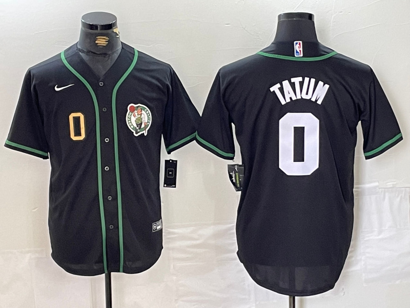 Men's Boston Celtics #0 Jayson Tatum Black With Patch Stitched Baseball Jersey 1 Men's Boston Celtics #0 Jayson Tatum Black With Patch Stitched Baseball Jersey 1