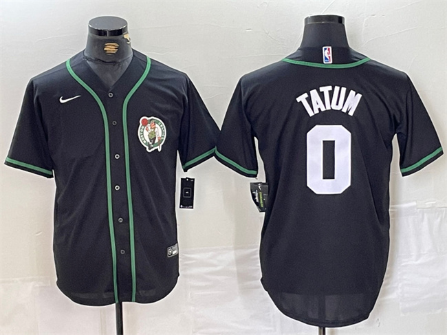 Men's Boston Celtics #0 Jayson Tatum Black With Patch Stitched Baseball Jersey Men's Boston Celtics #0 Jayson Tatum Black With Patch Stitched Baseball Jersey