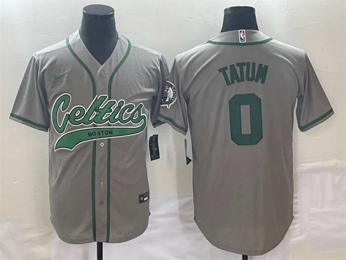 Men's Boston Celtics #0 Jayson Tatum Gray Stitched Baseball Jersey Men's Boston Celtics #0 Jayson Tatum Gray Stitched Baseball Jersey