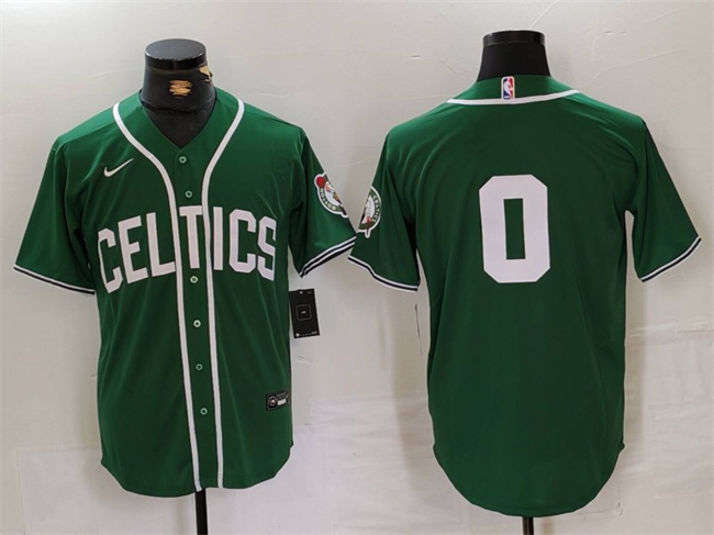 Men's Boston Celtics #0 Jayson Tatum Green With Patch Stitched Baseball Jersey Men's Boston Celtics #0 Jayson Tatum Green With Patch Stitched Baseball Jersey