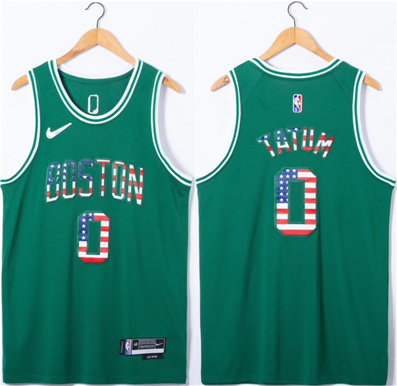 Men's Boston Celtics #0 Jayson Tatum USA Flag Green Stitched Jersey Men's Boston Celtics #0 Jayson Tatum USA Flag Green Stitched Jersey