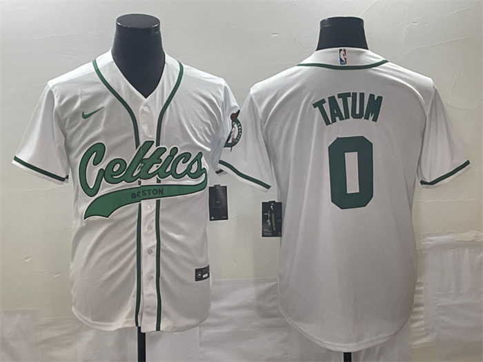 Men's Boston Celtics #0 Jayson Tatum White Stitched Baseball Jersey Men's Boston Celtics #0 Jayson Tatum White Stitched Baseball Jersey