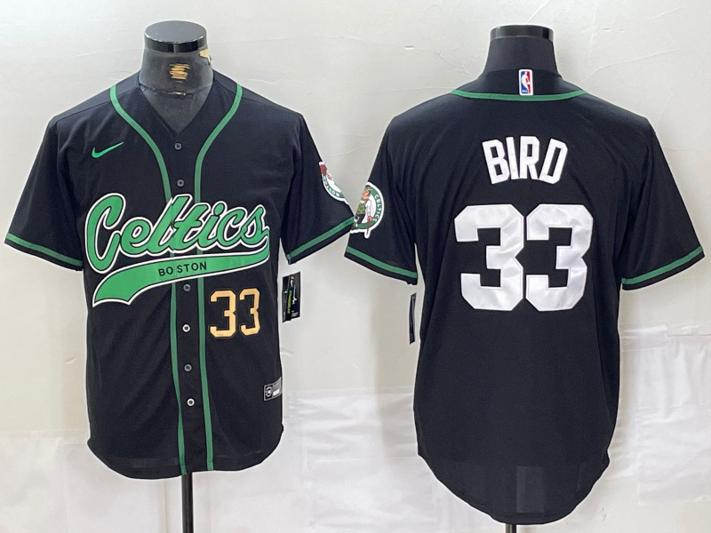 Men's Boston Celtics #33 Larry Bird Black With Patch Cool Base Stitched Baseball Jersey Men's Boston Celtics #33 Larry Bird Black With Patch Cool Base Stitched Baseball Jersey