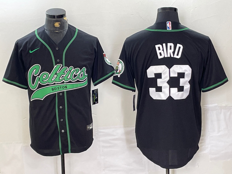 Men's Boston Celtics #33 Larry Bird Black With Patch Stitched Baseball Jersey Men's Boston Celtics #33 Larry Bird Black With Patch Stitched Baseball Jersey