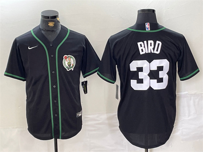 Men's Boston Celtics #33 Larry Bird Black With Patch Stitched Baseball Jersey Men's Boston Celtics #33 Larry Bird Black With Patch Stitched Baseball Jersey