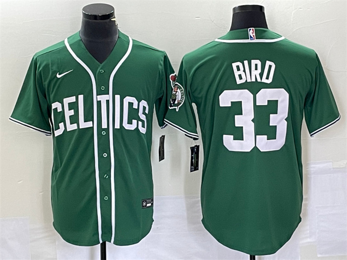 Men's Boston Celtics #33 Larry Bird Green Stitched Baseball Jersey Men's Boston Celtics #33 Larry Bird Green Stitched Baseball Jersey