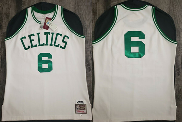 Men's Boston Celtics #6 Bill Russell 1962-63 White Throwback Stitched Jersey Men's Boston Celtics #6 Bill Russell 1962-63 White Throwback Stitched Jersey
