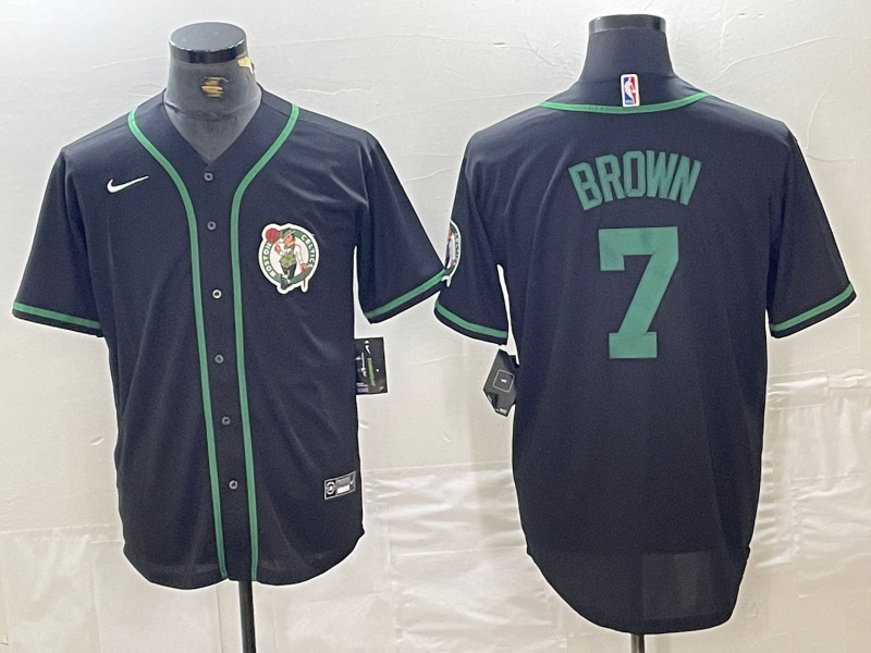 Men's Boston Celtics #7 Jaylen Brown Black With Patch Cool Base Stitched Baseball Jersey Men's Boston Celtics #7 Jaylen Brown Black With Patch Cool Base Stitched Baseball Jersey
