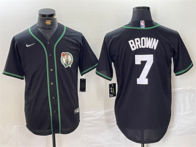 Men's Boston Celtics #7 Jaylen Brown Black With Patch Stitched Baseball Jersey Men's Boston Celtics #7 Jaylen Brown Black With Patch Stitched Baseball Jersey