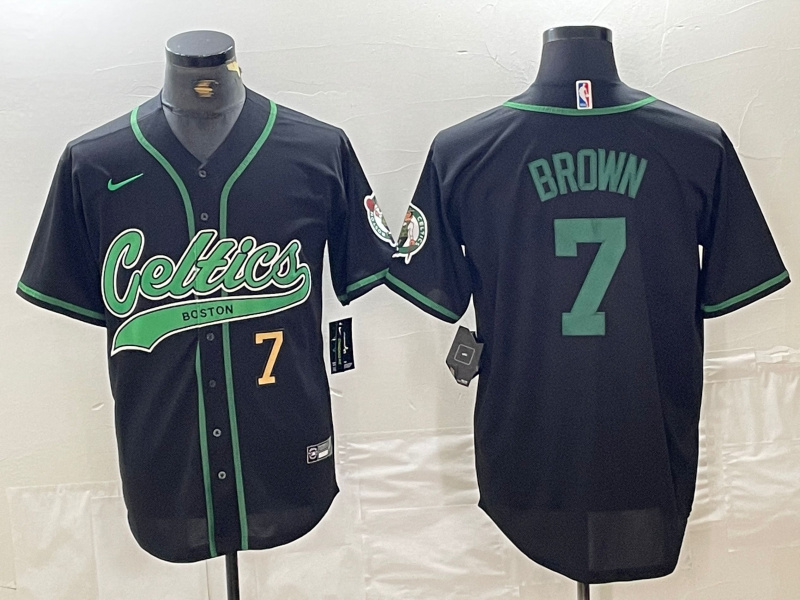 Men's Boston Celtics #7 Jaylen Brown Number Black Cool Base Stitched Baseball Jersey Men's Boston Celtics #7 Jaylen Brown Number Black Cool Base Stitched Baseball Jersey