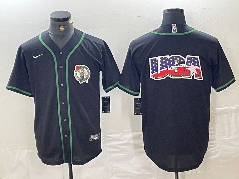 Men's Boston Celtics Black With Patch Cool Base Stitched Baseball Jerseys Men's Boston Celtics Black With Patch Cool Base Stitched Baseball Jerseys