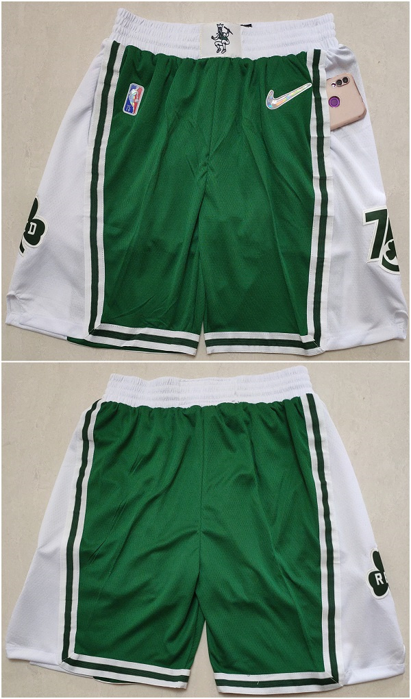 Men's Boston Celtics Green White 75th Anniversary Shorts (Run Small)
