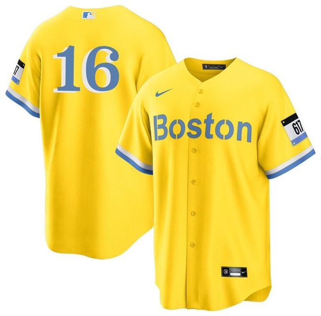 Men's Boston Red Sox #16 Jarren Duran Gold City Connect Stitched Baseball Jersey Men's Boston Red Sox #16 Jarren Duran Gold City Connect Stitched Baseball Jersey
