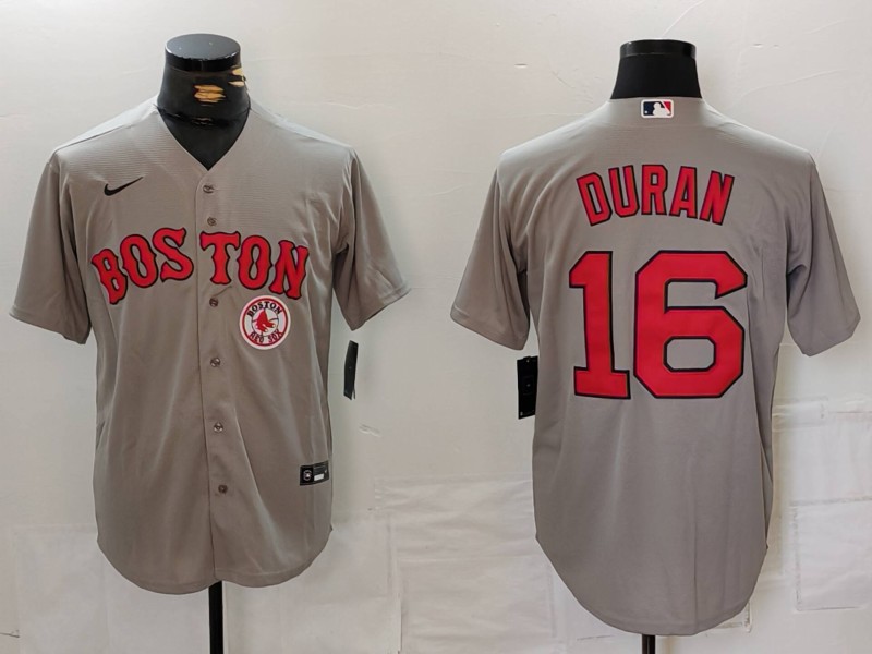 Men's Boston Red Sox #16 Jarren Duran Grey Stitched Baseball Jersey 1 Men's Boston Red Sox #16 Jarren Duran Grey Stitched Baseball Jersey 1