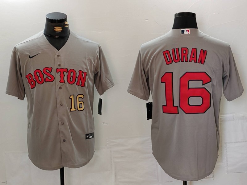 Men's Boston Red Sox #16 Jarren Duran Grey Stitched Baseball Jersey 3 Men's Boston Red Sox #16 Jarren Duran Grey Stitched Baseball Jersey 3