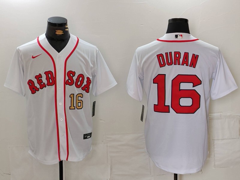 Men's Boston Red Sox #16 Jarren Duran White Stitched Baseball Jersey1 Men's Boston Red Sox #16 Jarren Duran White Stitched Baseball Jersey1