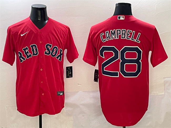 Men's Boston Red Sox #28 Kristian Campbell Red Cool Base Stitched Baseball Jersey Men's Boston Red Sox #28 Kristian Campbell Red Cool Base Stitched Baseball Jersey