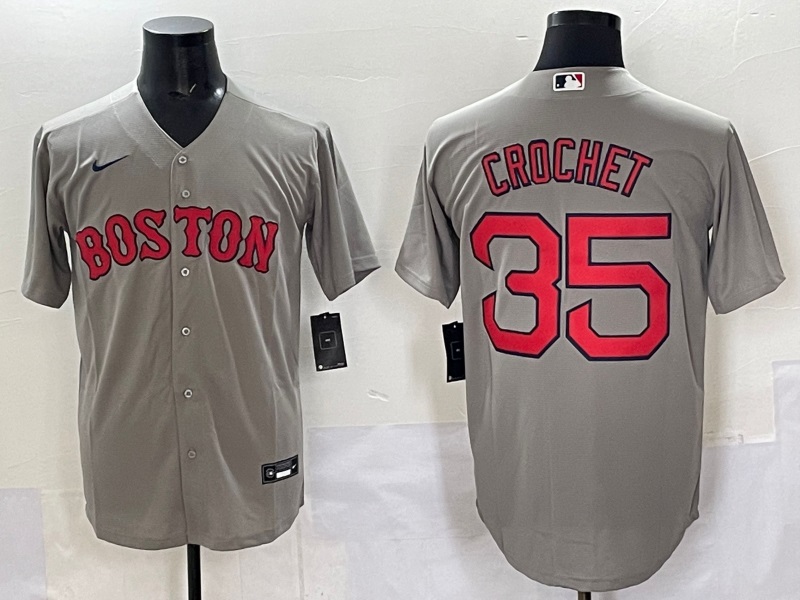 Men's Boston Red Sox #35 Garrett Crochet Gey Cool Base Stitched Baseball Jersey Men's Boston Red Sox #35 Garrett Crochet Gey Cool Base Stitched Baseball Jersey