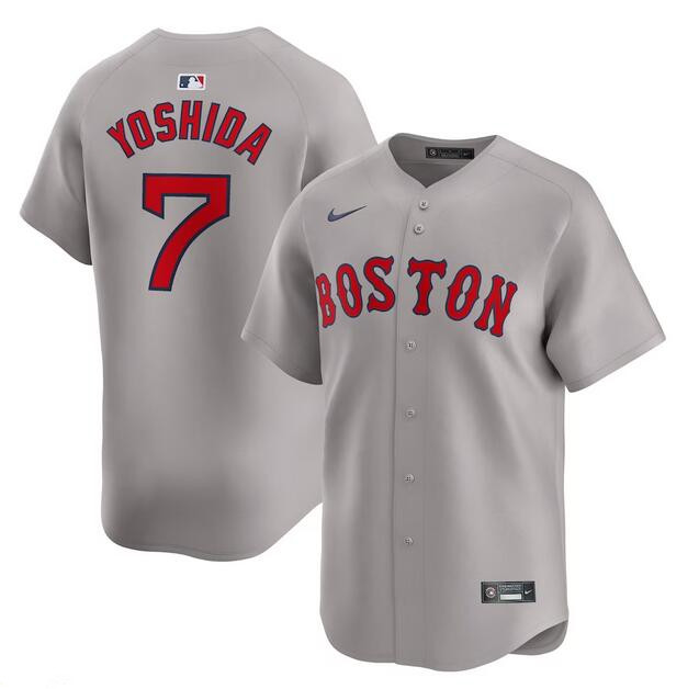 Men's Boston Red Sox #7 Masataka Yoshida Gray 2024 Away Limited Cool Base Stitched Baseball Jersey Men's Boston Red Sox #7 Masataka Yoshida Gray 2024 Away Limited Cool Base Stitched Baseball Jersey