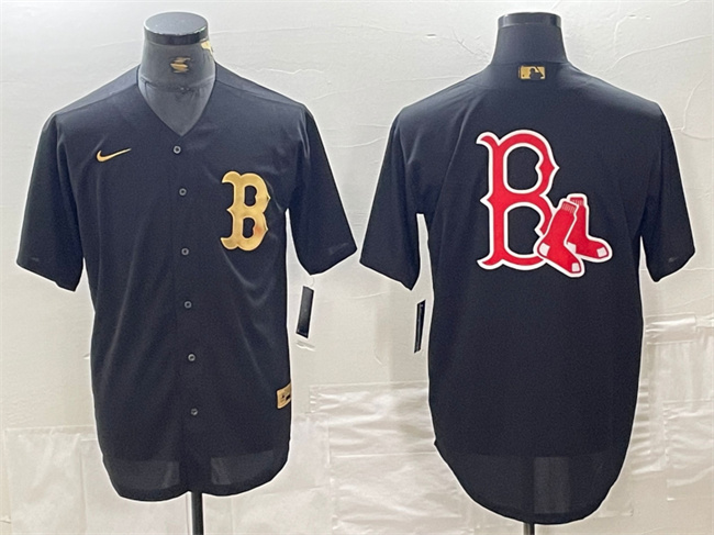 Men's Boston Red Sox Black Team Big Logo Cool Base Stitched Baseball Jersey 1 Men's Boston Red Sox Black Team Big Logo Cool Base Stitched Baseball Jersey 1