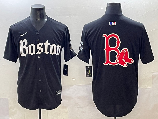 Men's Boston Red Sox Team Big Logo Black Gothic Vapor Limited Stitched Baseball Jersey Men's Boston Red Sox Team Big Logo Black Gothic Vapor Limited Stitched Baseball Jersey