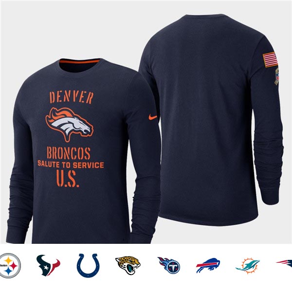 Men's Broncos Navy 2019 Salute to Service Sideline Long Sleeve T-Shirt Men's Broncos Navy 2019 Salute to Service Sideline Long Sleeve T-Shirt