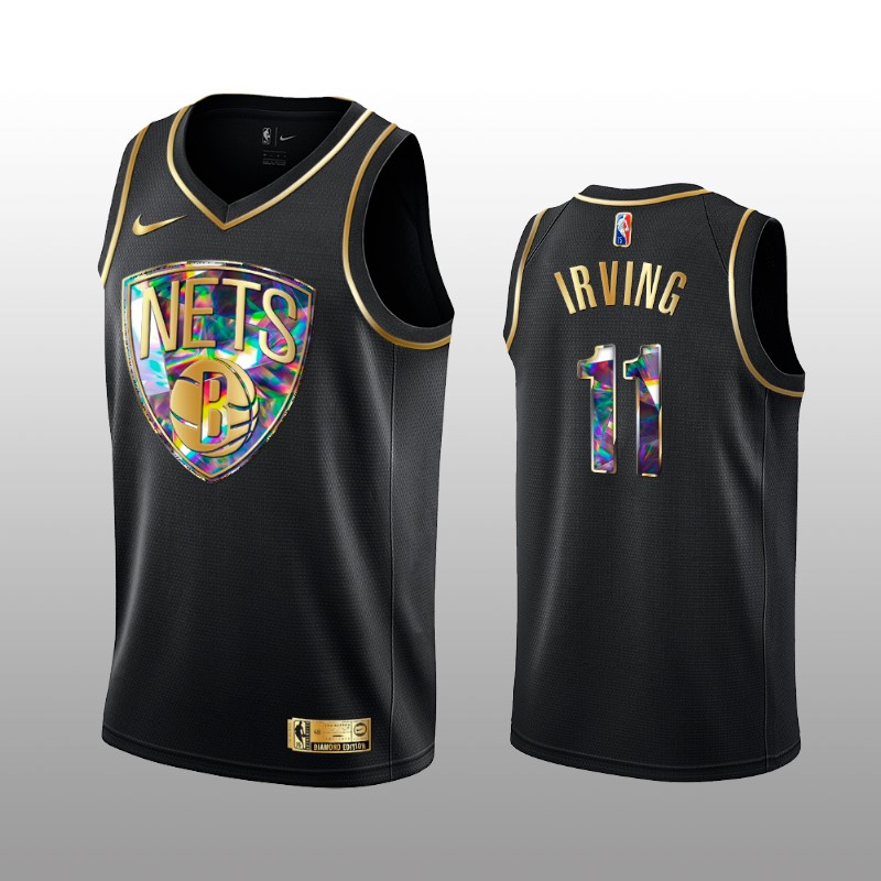 Men's Brooklyn Nets #11 Kyrie Irving 2021 22 Black Golden Edition 75th Anniversary Diamond Logo Stitched Basketball Jersey Men's Brooklyn Nets #11 Kyrie Irving 2021 22 Black Golden Edition 75th Anniversary Diamond Logo Stitched Basketball Jersey