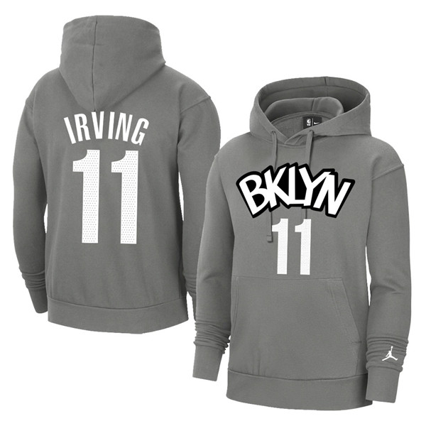 Men's Brooklyn Nets #11 Kyrie Irving 2021 Grey Pullover Hoodie Men's Brooklyn Nets #11 Kyrie Irving 2021 Grey Pullover Hoodie