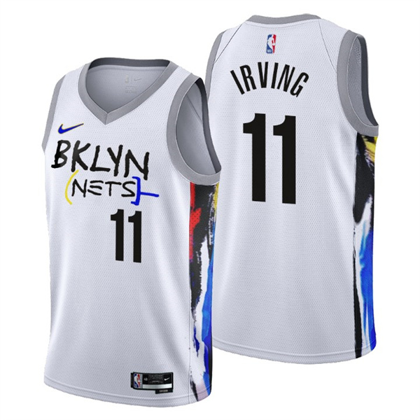Men's Brooklyn Nets #11 Kyrie Irving 2022 23 White City Edition Stitched Basketball Jersey Men's Brooklyn Nets #11 Kyrie Irving 2022 23 White City Edition Stitched Basketball Jersey