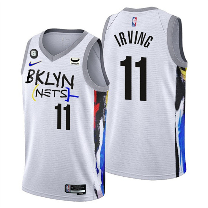 Men's Brooklyn Nets #11 Kyrie Irving White 2022 23 City Edition With NO.6 Patch Stitched Basketball Jersey Men's Brooklyn Nets #11 Kyrie Irving White 2022 23 City Edition With NO.6 Patch Stitched Basketball Jersey
