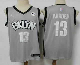 Men's Brooklyn Nets #13 James Harden Light Grey 2021 Brand Jordan Swingman Stitched NBA Jersey With NEW Sponsor Logo Men's Brooklyn Nets #13 James Harden Light Grey 2021 Brand Jordan Swingman Stitched NBA Jersey With NEW Sponsor Logo