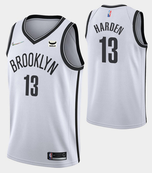 Men's Brooklyn Nets #13 James Harden White 75th Anniversary Association Edition Stitched NBA Jersey Men's Brooklyn Nets #13 James Harden White 75th Anniversary Association Edition Stitched NBA Jersey