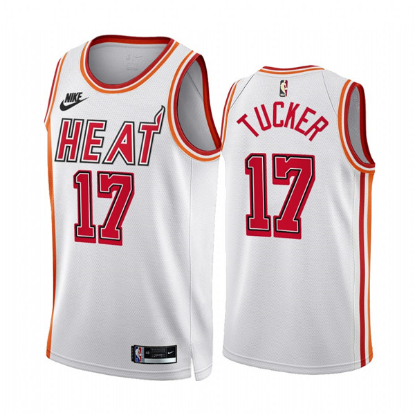 Men's Miami Heat #17 P.J. Tucker White Classic Edition Stitched Basketball Jersey Men's Miami Heat #17 P.J. Tucker White Classic Edition Stitched Basketball Jersey
