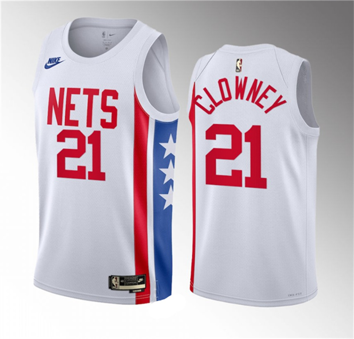 Men's Brooklyn Nets #21 Noah Clowney White 2023 Draft Classic Edition Stitched Basketball Jersey Men's Brooklyn Nets #21 Noah Clowney White 2023 Draft Classic Edition Stitched Basketball Jersey