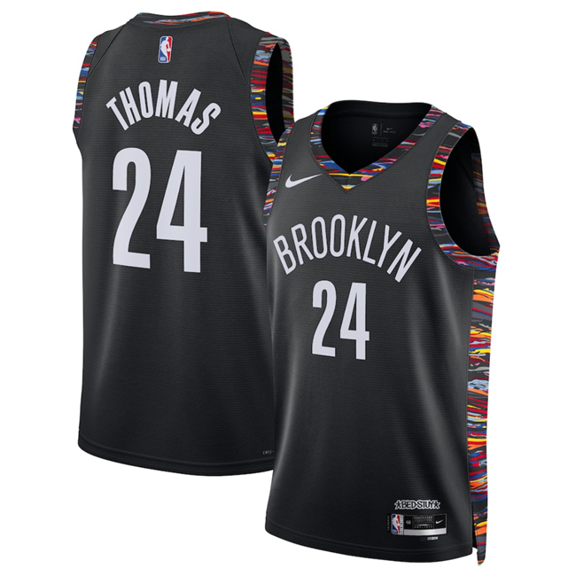 Men's Brooklyn Nets #24 Cam Thomas Black 2025 26 City Edition Stitched Basketball Jersey Men's Brooklyn Nets #24 Cam Thomas Black 2025 26 City Edition Stitched Basketball Jersey
