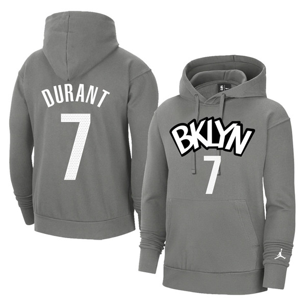 Men's Brooklyn Nets #7 Kevin Durant 2021 Grey Pullover Hoodie Men's Brooklyn Nets #7 Kevin Durant 2021 Grey Pullover Hoodie