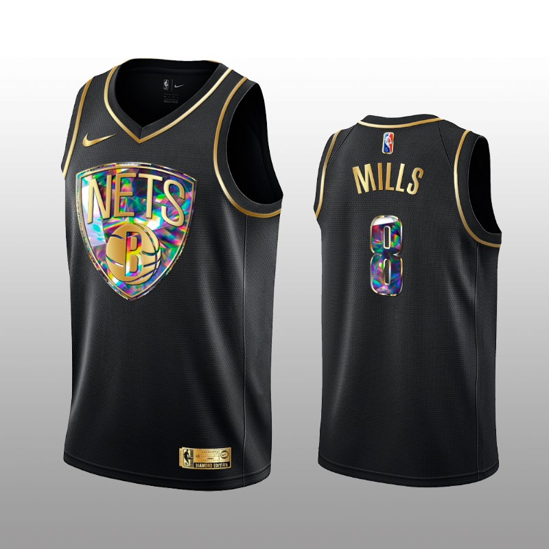 Men's Brooklyn Nets #8 Patty Mills 2021 22 Black Golden Edition 75th Anniversary Diamond Logo Stitched Basketball Jersey Men's Brooklyn Nets #8 Patty Mills 2021 22 Black Golden Edition 75th Anniversary Diamond Logo Stitched Basketball Jersey