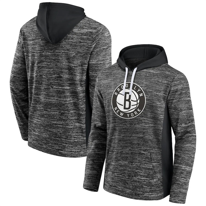 Men's Brooklyn Nets Heathered Charcoal Black Instant Replay Color Block Pullover Hoodie Men's Brooklyn Nets Heathered Charcoal Black Instant Replay Color Block Pullover Hoodie