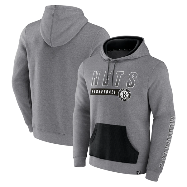Men's Brooklyn Nets Heathered Gray Off The Bench Color Block Pullover Hoodie Men's Brooklyn Nets Heathered Gray Off The Bench Color Block Pullover Hoodie