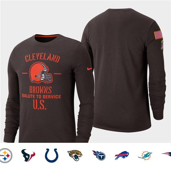 Men's Browns Brown 2019 Salute to Service Sideline Long Sleeve T-Shirt Men's Browns Brown 2019 Salute to Service Sideline Long Sleeve T-Shirt