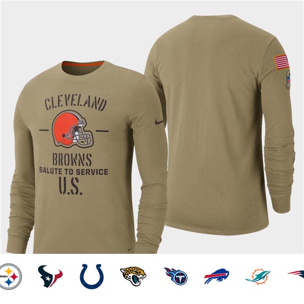 Men's Browns Tan 2019 Salute to Service Sideline Long Sleeve T-Shirt Men's Browns Tan 2019 Salute to Service Sideline Long Sleeve T-Shirt