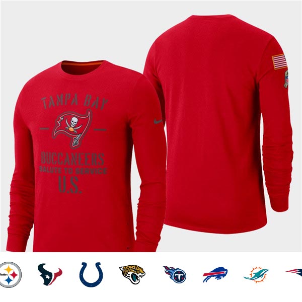 Men's Buccaneers Red 2019 Salute to Service Sideline Long Sleeve T-Shirt Men's Buccaneers Red 2019 Salute to Service Sideline Long Sleeve T-Shirt