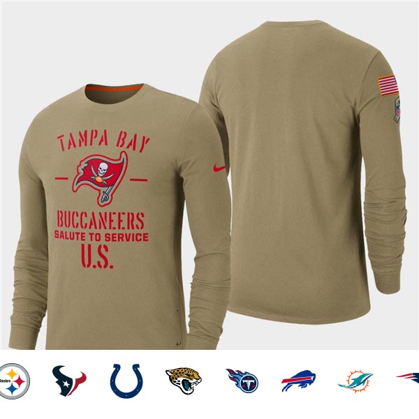 Men's Buccaneers Tan 2019 Salute to Service Sideline Long Sleeve T-Shirt Men's Buccaneers Tan 2019 Salute to Service Sideline Long Sleeve T-Shirt